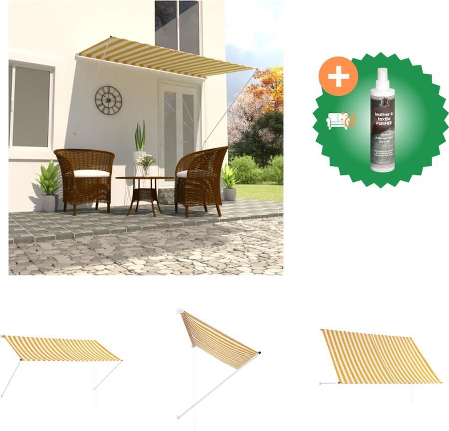 VidaXL Luifel uittrekbaar 250x150 cm geel en wit Vensterzonwering Inclusief Reiniger