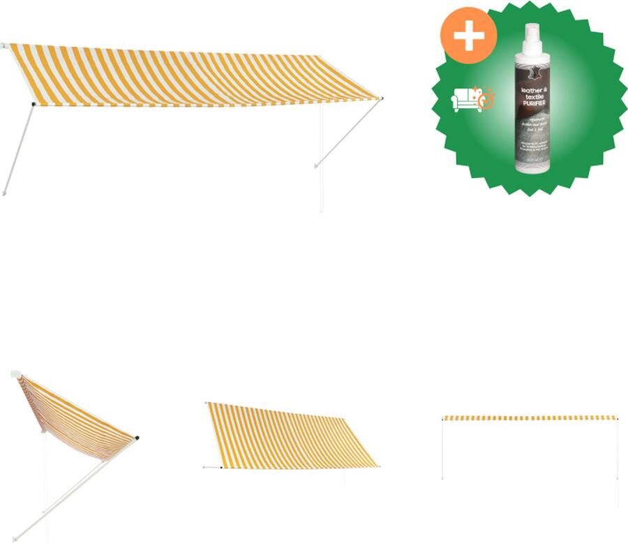 VidaXL Luifel uittrekbaar 350x150 cm geel en wit Vensterzonwering Inclusief Reiniger