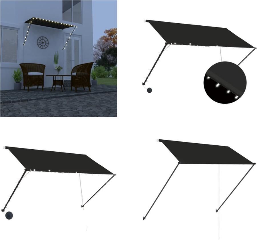 VidaXL Luifel uittrekbaar met LED 250x150 cm antraciet Luifel Luifels Buitenluifel Buitenluifels