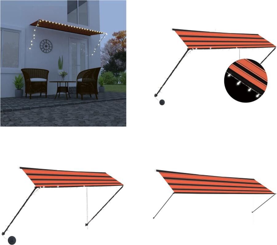 VidaXL Luifel uittrekbaar met LED 300x150 cm oranje en bruin Luifel Luifels Buitenluifel Buitenluifels