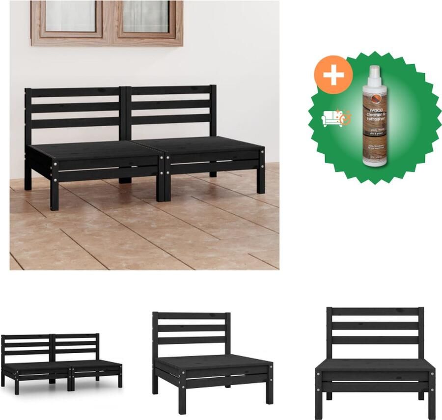 VidaXL Modulaire 2 zitsbank Grenenhout Zwart 63.5 x 63.5 x 62.5 cm Draagvermogen 110 kg Loungebank Inclusief Houtreiniger en verfrisser