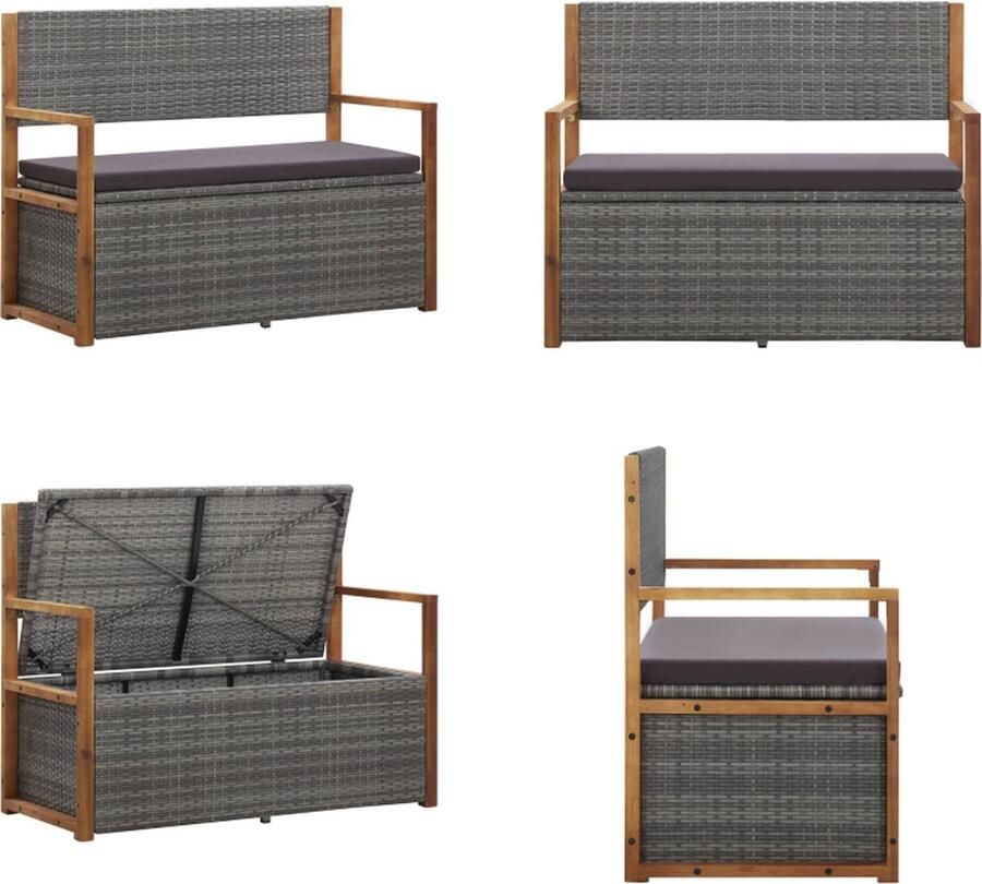 VidaXL Opbergbankje 115 cm poly rattan en massief acaciahout grijs Opslagbank Opslagbanken Opbergbankje Opbergbankjes