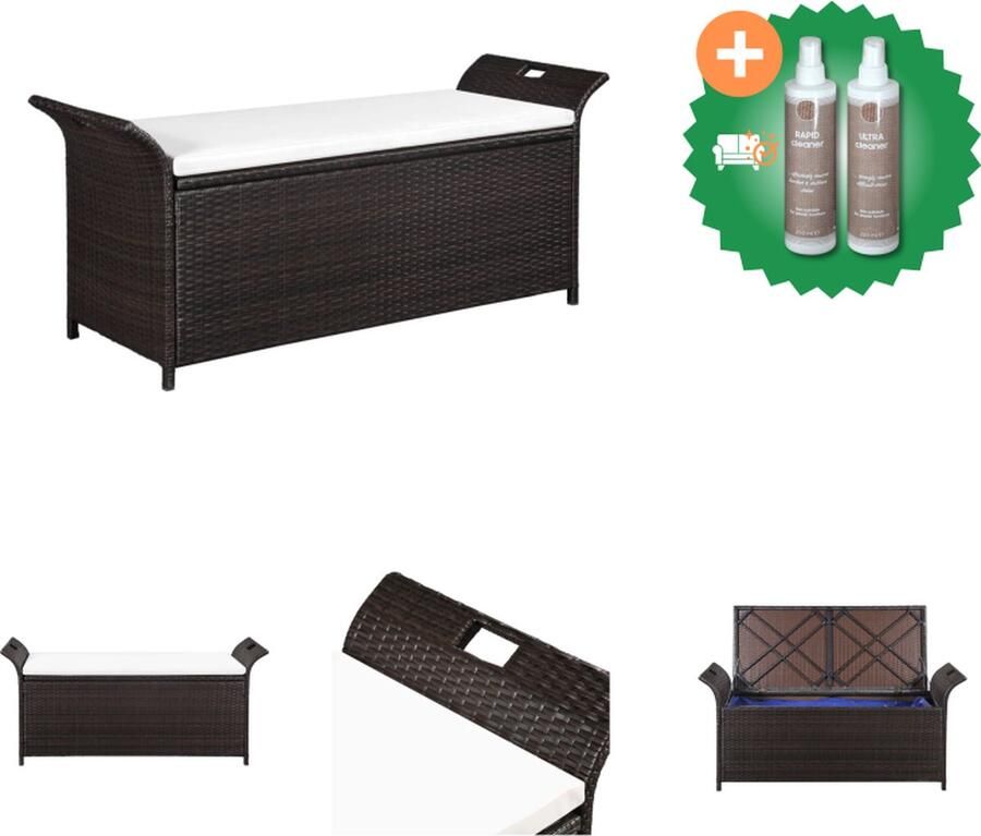 VidaXL Poly Rattan Opbergbank 138 x 50 x 60 cm Bruin Eenvoudig te monteren Tuinbank Inclusief Onderhoudsset