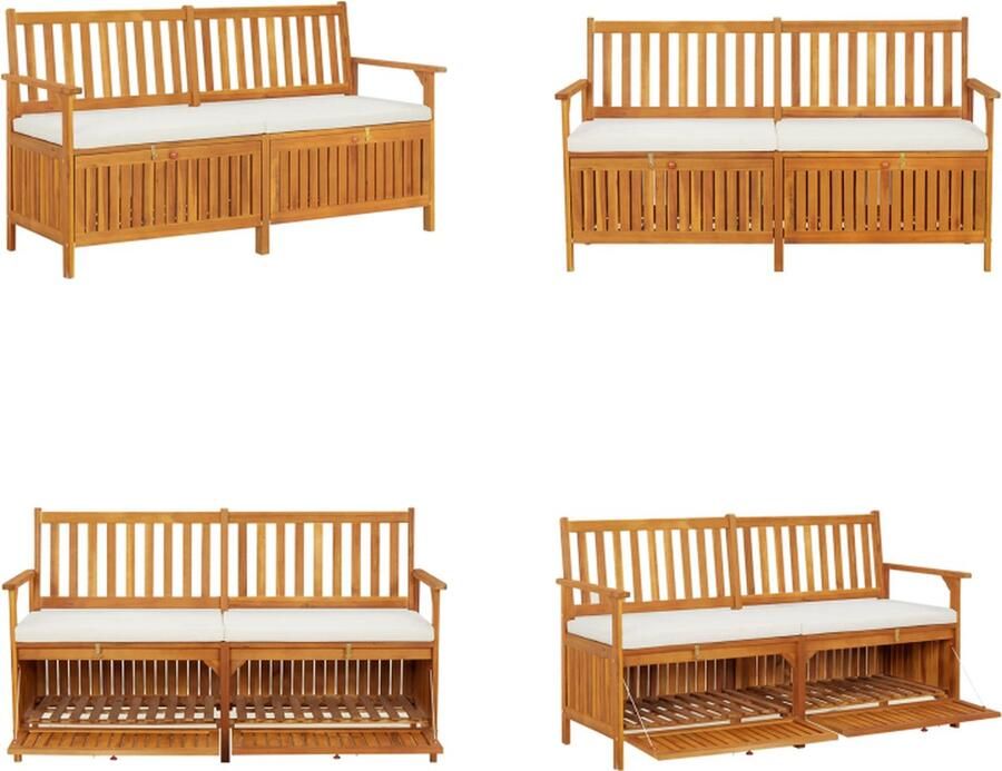 VidaXL Opbergbankje met kussen 148 cm massief acaciahout Bank Banken Bankje Houten Bankje