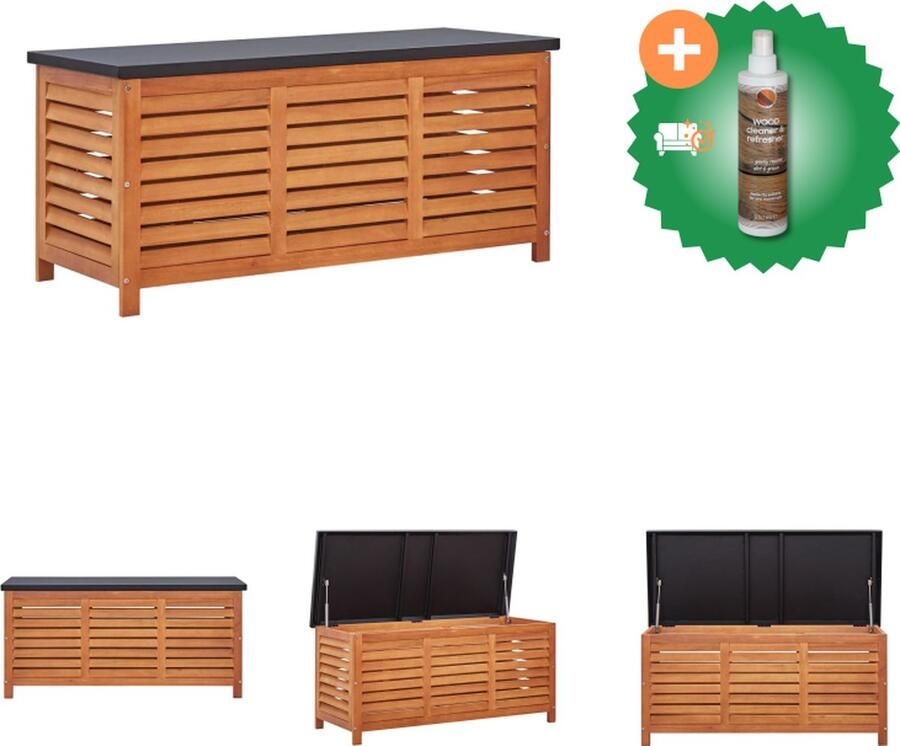 VidaXL Opbergbox Metalen Blad Massief Eucalyptushout 117x50x55cm Weerbestendig Opberger Inclusief Houtreiniger en verfrisser