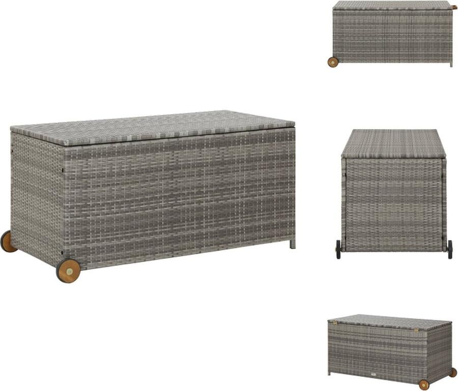 VidaXL Opbergbox Poly Rattan Lichtgrijs 120x65x61 cm Met Handvat en Wielen Opberger