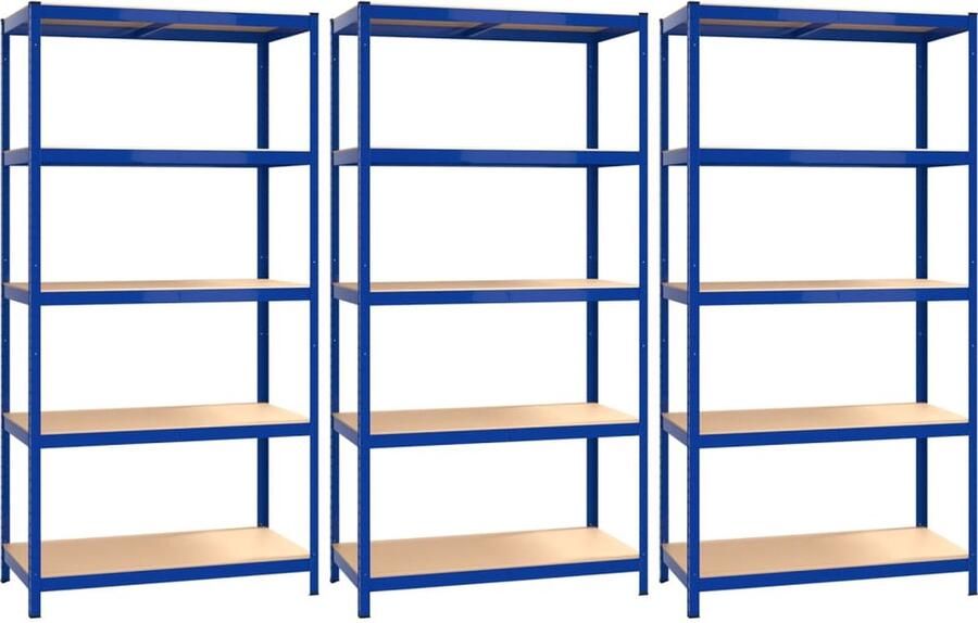 VidaXL -Opbergrekken-3-st-5-laags-staal-en-bewerkt-hout-blauw