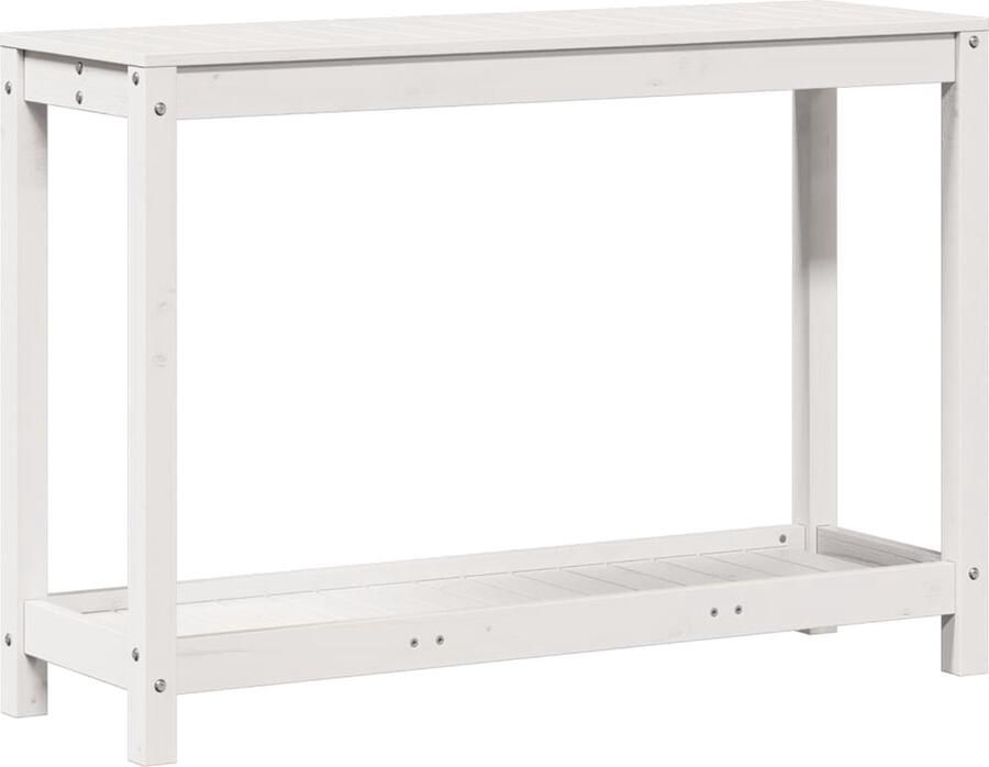 VidaXL Oppottafel met schap 108x35x75 cm massief grenenhout wit