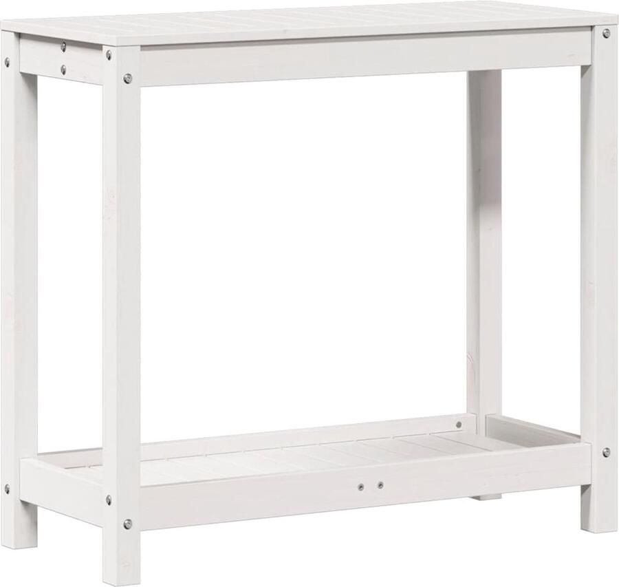 VidaXL Oppottafel met schap 82 5x35x75 cm massief grenenhout wit