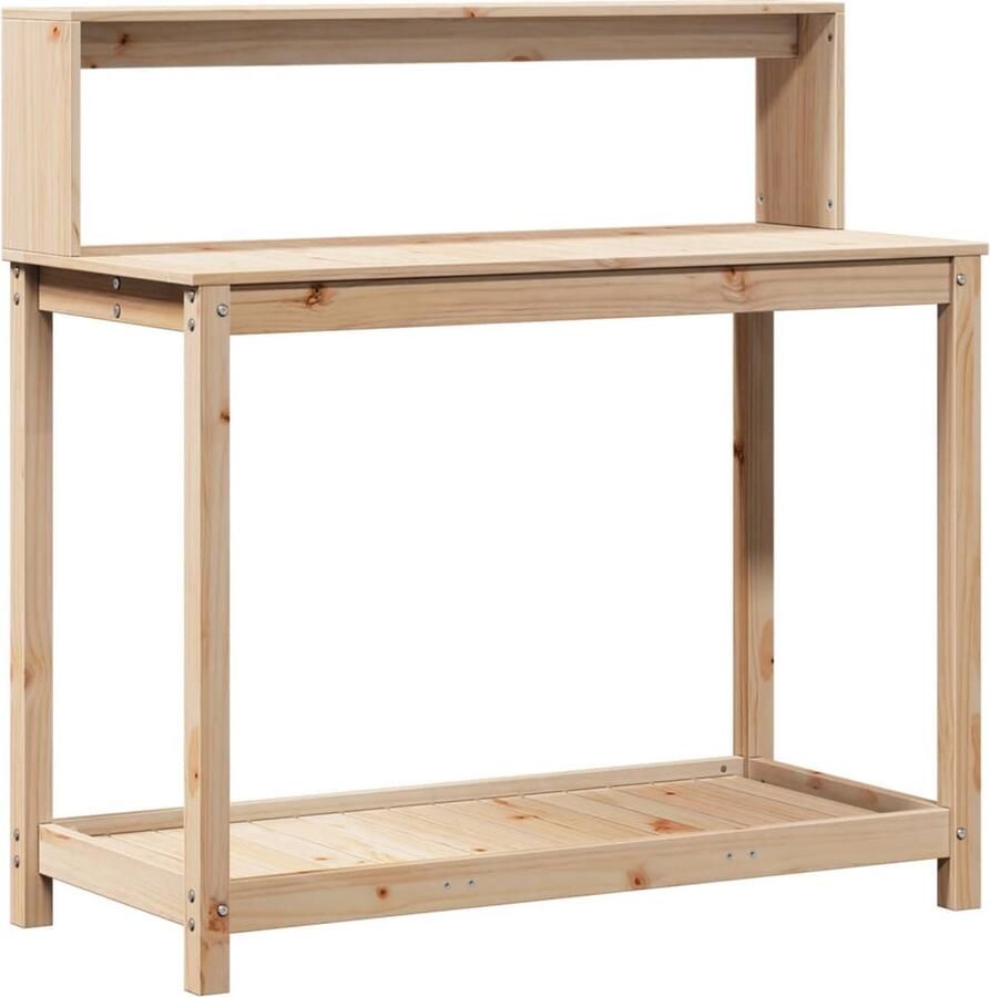 VidaXL Oppottafel met schappen 108x50x109 5 cm massief grenenhout