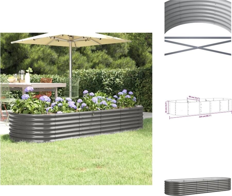 VidaXL Ovale Plantenbak Grijs 224 x 80 x 36 cm Gepoedercoat Staal Bloempot