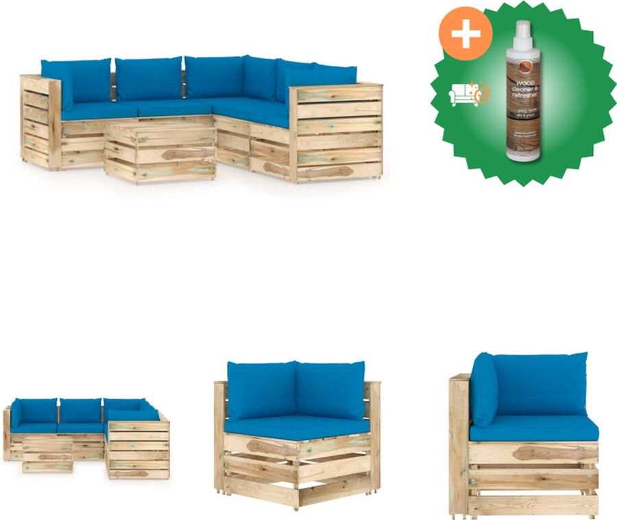 VidaXL Pallet loungeset Grenenhout Hoekbank 69x70x66 cm Middenbank 60x70x66 cm Tafel voetenbank 60x62x37 cm Tuinset Inclusief Houtreiniger en verfrisser