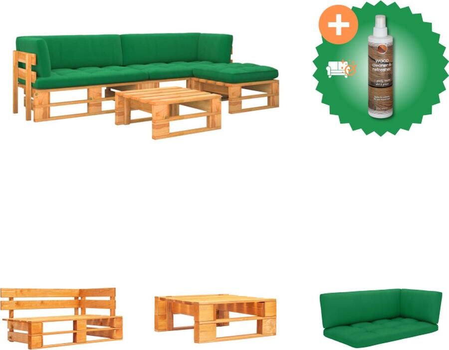 VidaXL Pallet Tuin Loungebank 110 x 65 x 55 cm Grenenhout Groen kussen Tuinset Inclusief Houtreiniger en verfrisser