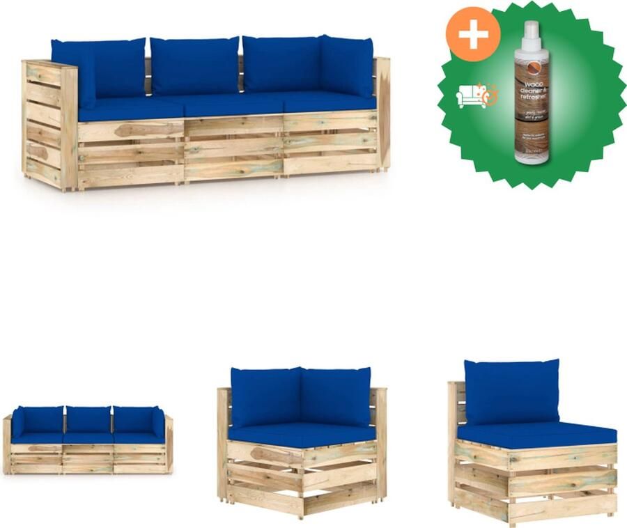 VidaXL Palletbank Grenenhout 69 x 70 x 66 cm Blauw kussen Tuinset Inclusief Houtreiniger en verfrisser