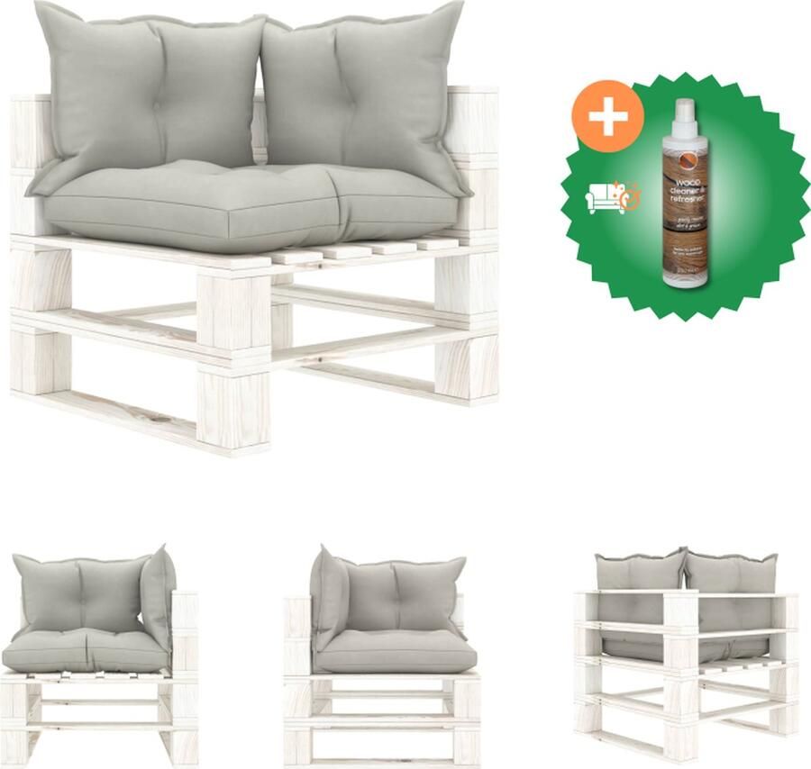 VidaXL Palletbank Grenenhout 70x67.5x60.8 cm Taupe en wit Inclusief kussens Loungebank Inclusief Houtreiniger en verfrisser