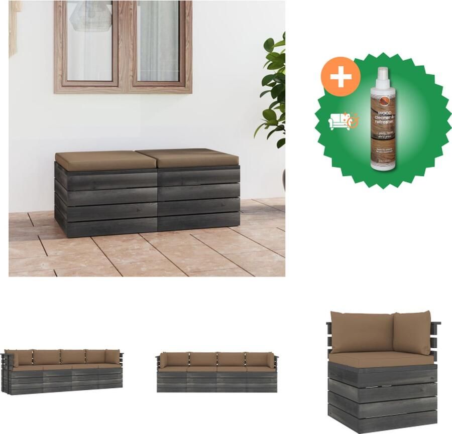 VidaXL Palletbank Grenenhout Middenbank 60x65x71.5 cm Hoekbank 65x65x71.5 cm Taupe kussens Tuinset Inclusief Houtreiniger en verfrisser