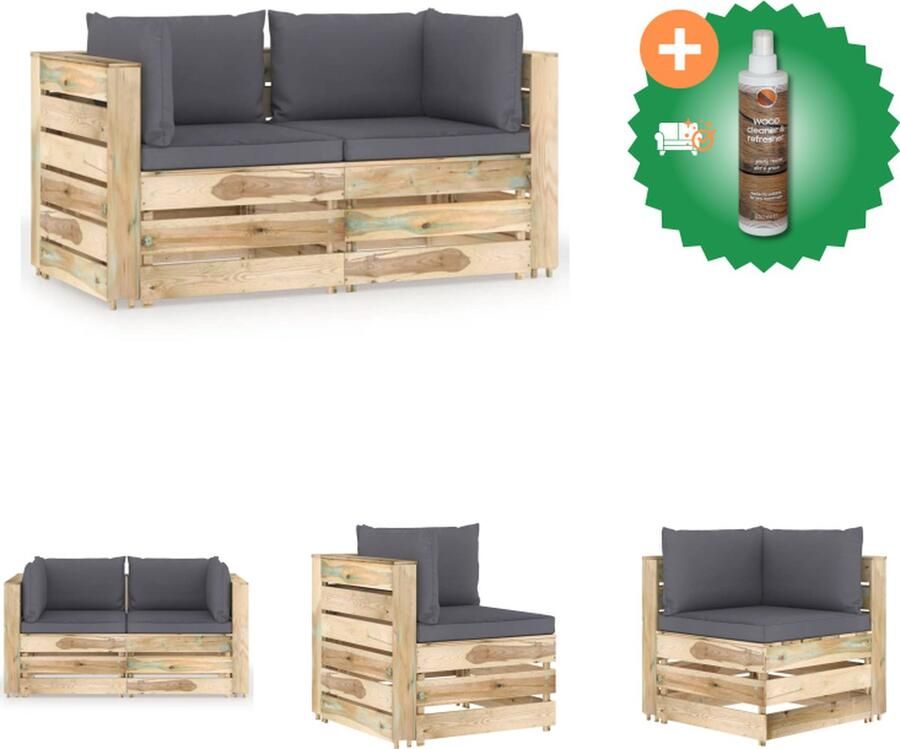 VidaXL Palletbank Hoekbank Grenenhout 69 x 70 x 66 cm Antraciet kussen Tuinset Inclusief Houtreiniger en verfrisser