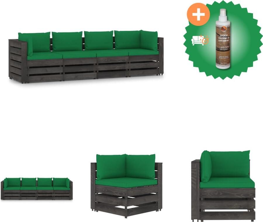 VidaXL Palletbank Viertuiter Houten bank 69 x 70 x 66 cm Groen kussen Tuinset Inclusief Houtreiniger en verfrisser