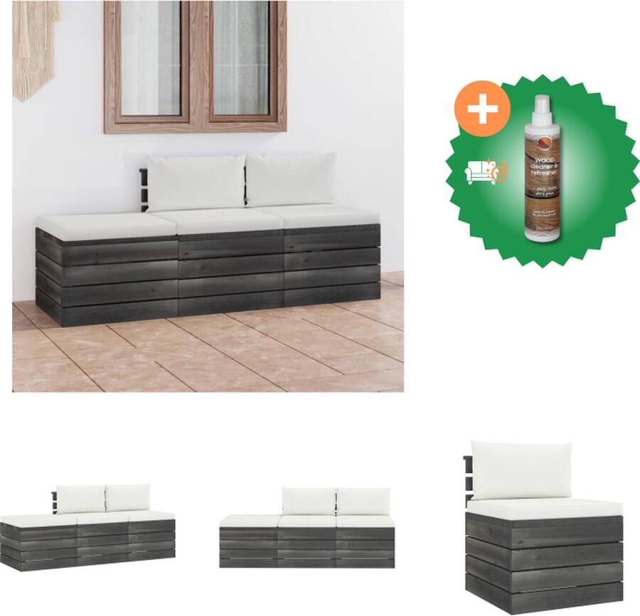 VidaXL Pallettuinset Grenenhout Modulair 2x Middenbank 1x Hocker 3x Zitkussen 2x Rugkussen Tuinset Inclusief Houtreiniger en verfrisser