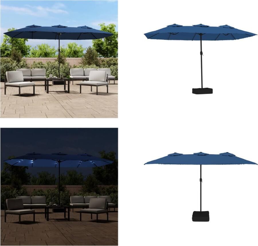 VidaXL Parasol dubbel met LED 449x245 cm azuurblauw Parasol Parasols Tuinparasol Strandparasol