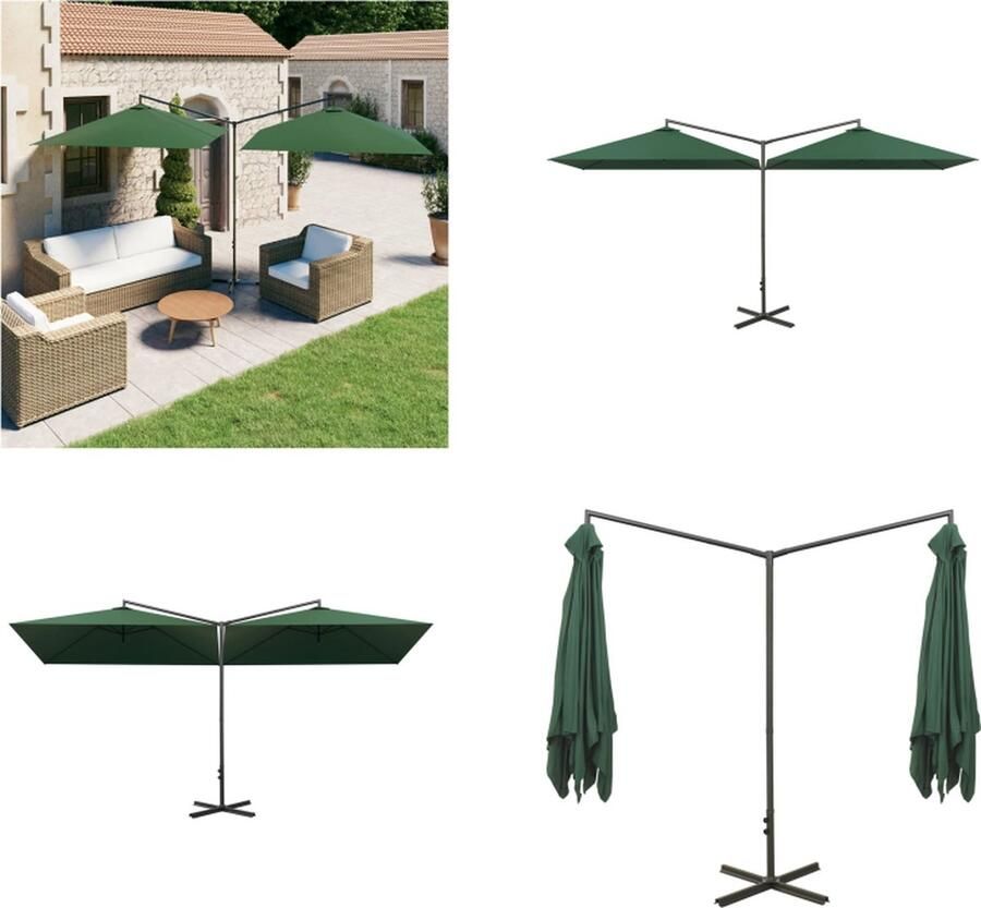 VidaXL Parasol dubbel met stalen paal 600x300 cm groen Tuinparasol Tuinparasols Parasol Parasols