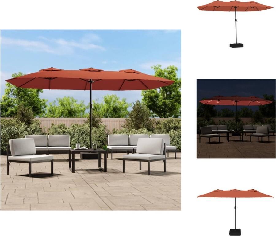 VidaXL Parasol Dubbel Terracotta 449x265x245 cm LED-verlichting Parasol