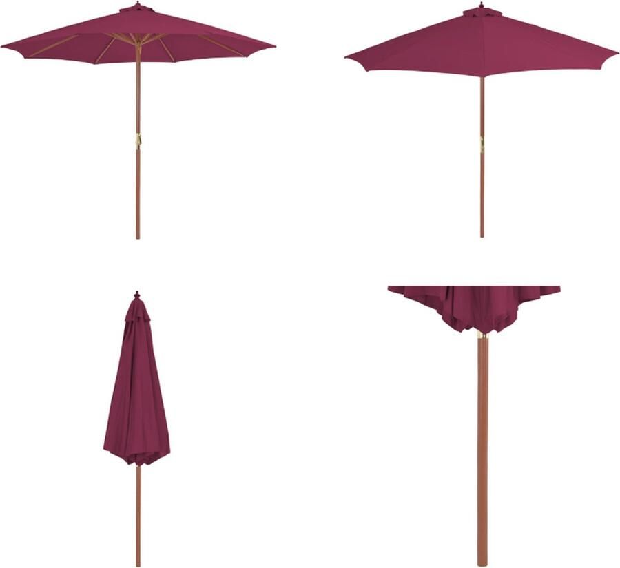 VidaXL Parasol met houten paal 300 cm bordeauxrood Parasol Parasols Buitenparasol Buitenparasols