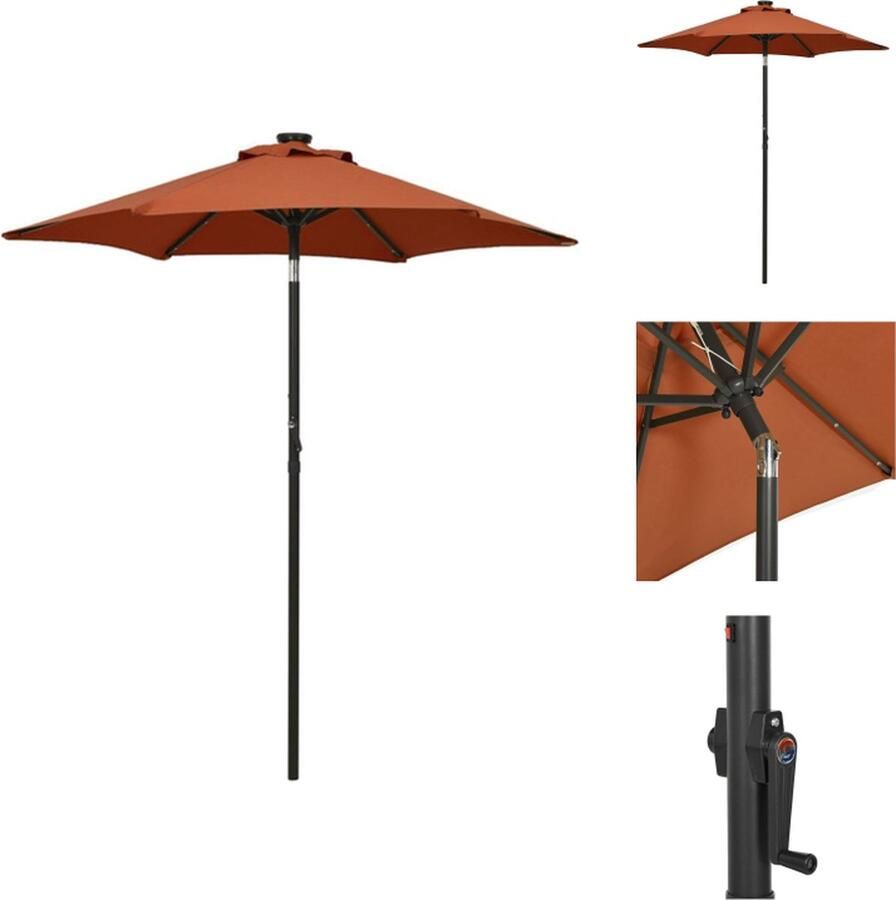 VidaXL Parasol Terracotta en Donkergrijs 200 x 211 cm Inklapbaar UV-Bescherming Aluminium LEDs Parasol