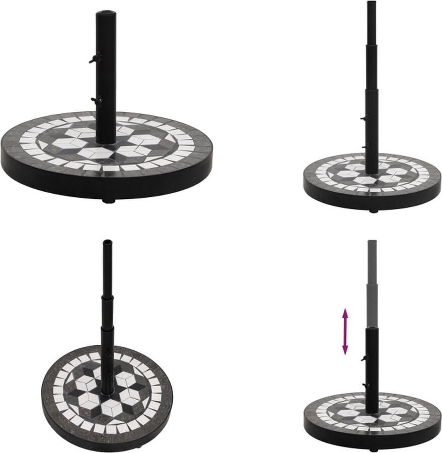 VidaXL Parasolvoet rond 12 kg zwart en wit Parasolvoet Parasolvoeten Voet Voor Parasol Voet Parasol