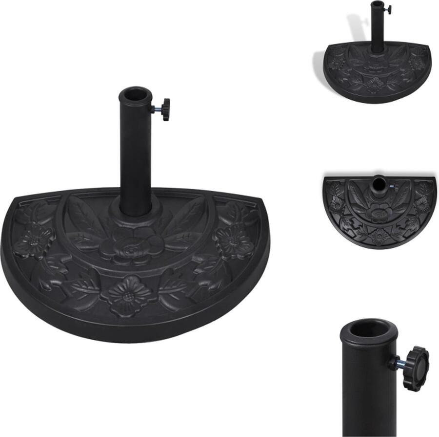 VidaXL Parasolvoet Solide windbestendig Ideaal voor muurbevestiging Stabiel en duurzaam Eenvoudige parasolbevestiging Hars staal 9 kg Zwart 500x330cm 5.7x24.5x1mm buis Incl adapters Parasolvoet