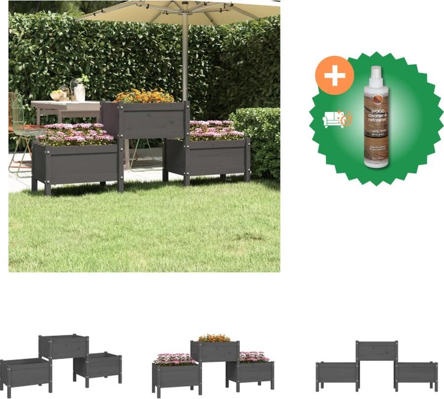 VidaXL Plantenbak 178 5x44x75 cm massief grenenhout grijs Bloempot Inclusief Houtreiniger en verfrisser