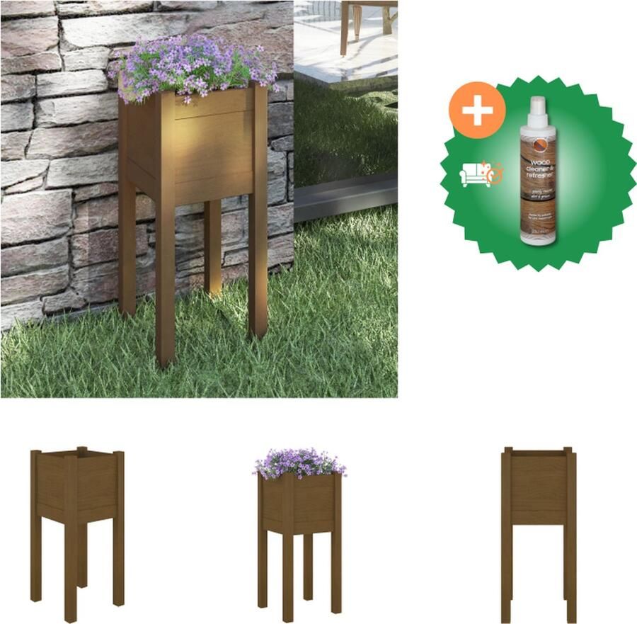 VidaXL Plantenbak 31x31x70 cm massief grenenhout honingbruin Bloempot Inclusief Houtreiniger en verfrisser