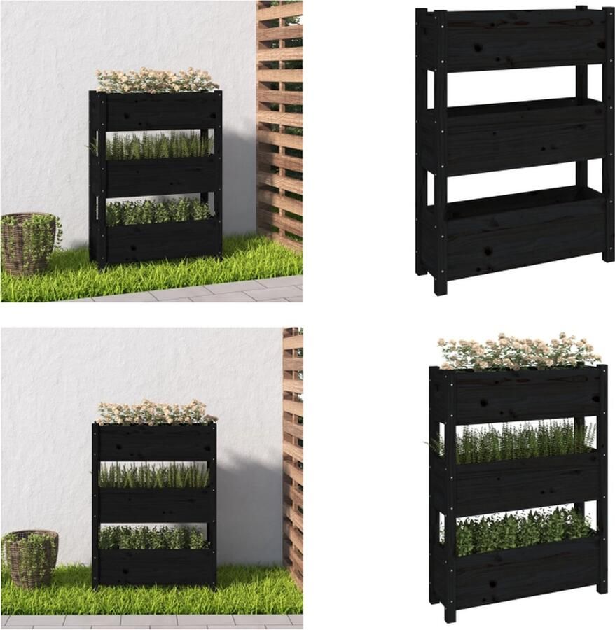 VidaXL Plantenbak 77x25x104-5 cm massief grenenhout zwart Plantenbak Plantenbakken Verhoogde Plantenbak Verhoogde Plantenbakken