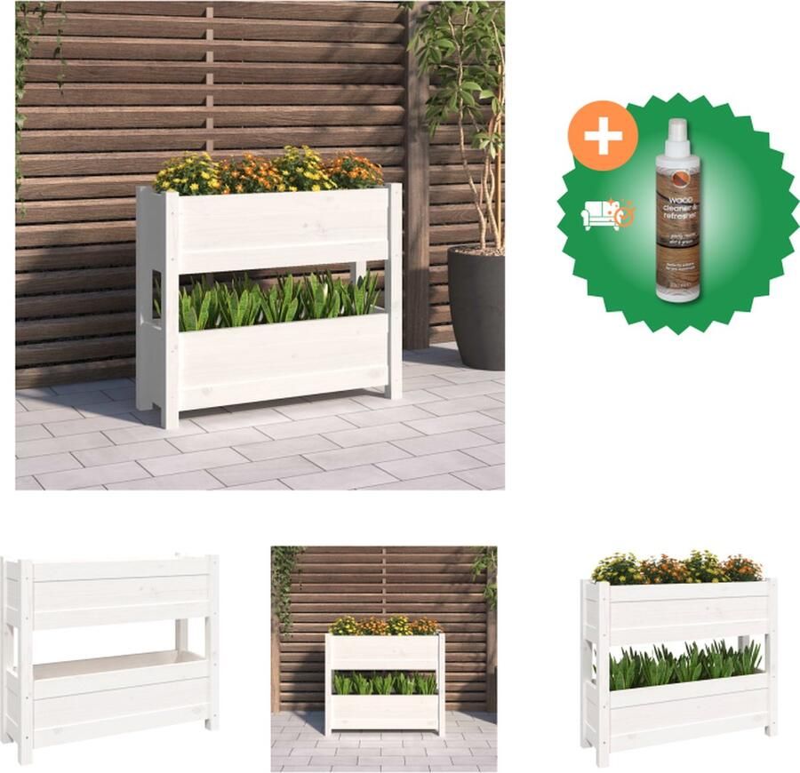 VidaXL Plantenbak 77x25x66 cm massief grenenhout wit Bloempot Inclusief Houtreiniger en verfrisser