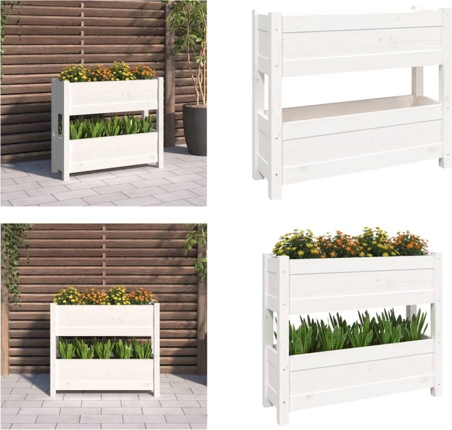 VidaXL Plantenbak 77x25x66 cm massief grenenhout wit Plantenbak Plantenbakken Verhoogde Plantenbak Verhoogde Plantenbakken