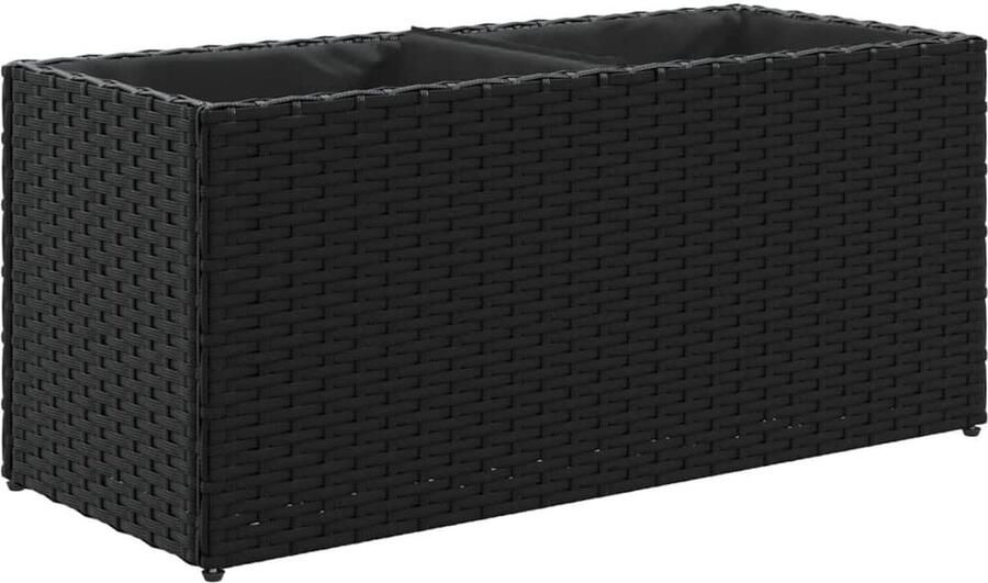 VidaXL Plantenbak met 2 potten 72x30x32 cm poly rattan zwart