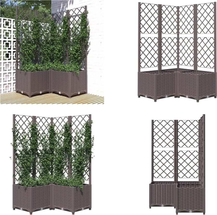 VidaXL Plantenbak met latwerk 80x80x136 cm polypropeen bruin Plantenbak Plantenbakken Planten Bak Bloembak
