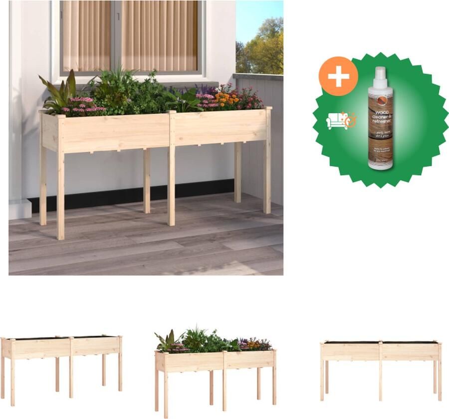 VidaXL Plantenbak met voering 161x45x76 cm massief vurenhout Bloempot Inclusief Houtreiniger en verfrisser