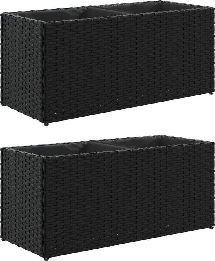 VidaXL Plantenbakken met 2 potten 2 st 72x30x32 cm poly rattan zwart