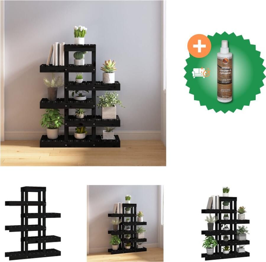 VidaXL Plantenstandaard 85x25x109 5 cm massief grenenhout zwart Plantenrek Inclusief Houtreiniger en verfrisser