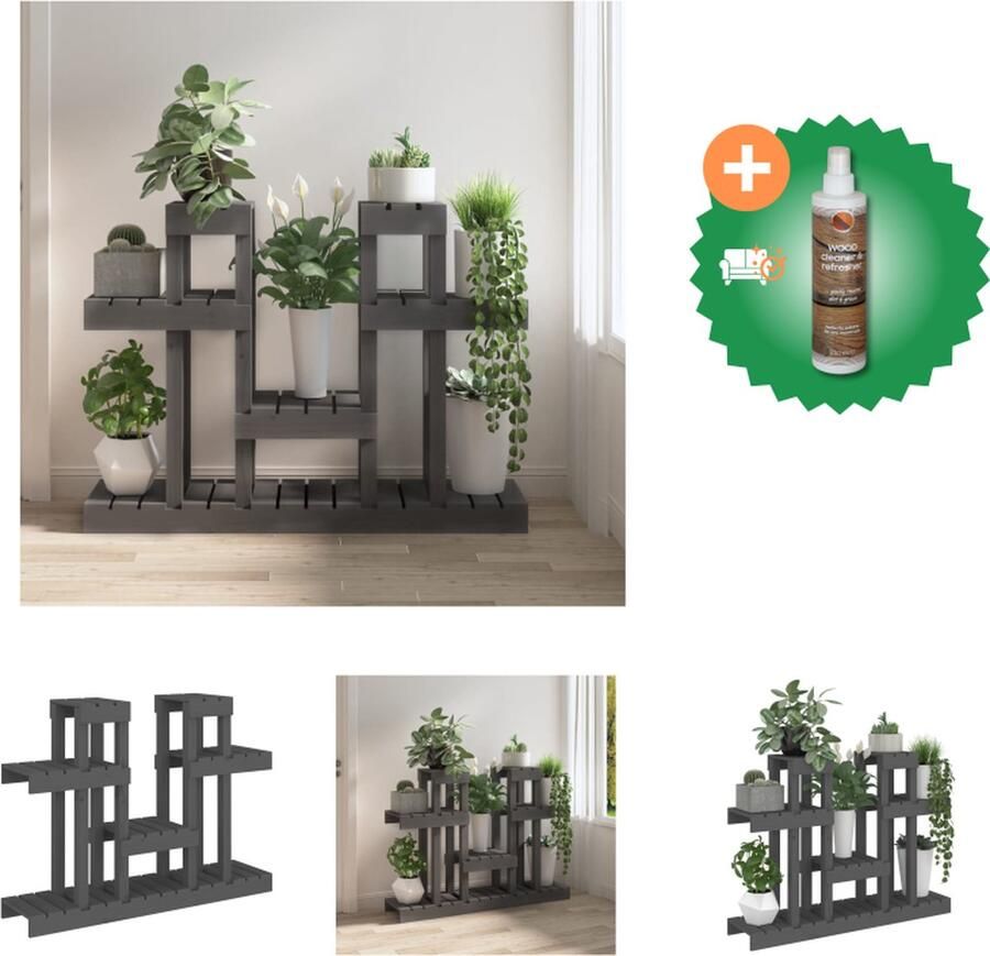 VidaXL Plantenstandaard grijs 104 5x25x77 5 cm massief grenenhout Plantenrek Inclusief Houtreiniger en verfrisser