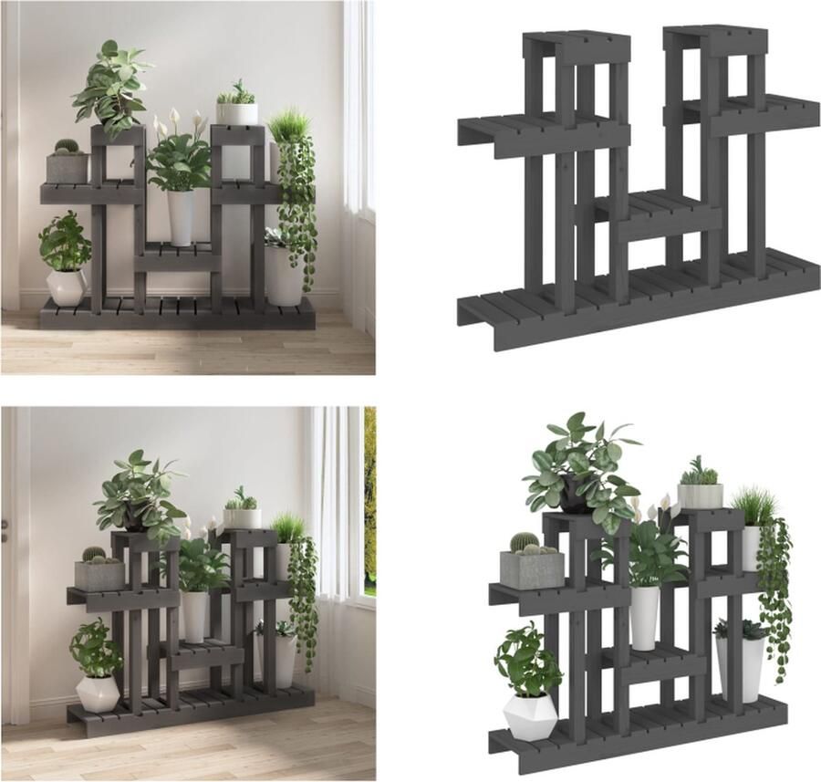 VidaXL Plantenstandaard grijs 104-5x25x77-5 cm massief grenenhout Plantenstandaard Plantenstandaards Plantenbak Houten Plantenstandaard