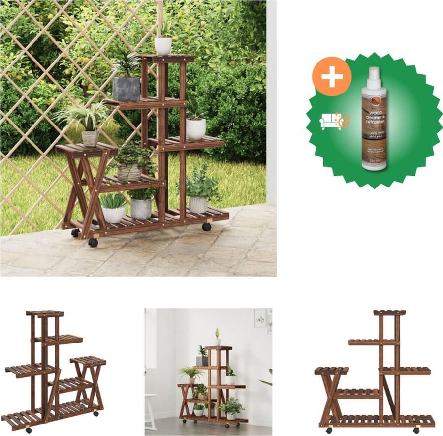 VidaXL Plantenstandaard met wielen 95x25x101 cm massief vurenhout Plantenrek Inclusief Houtreiniger en verfrisser