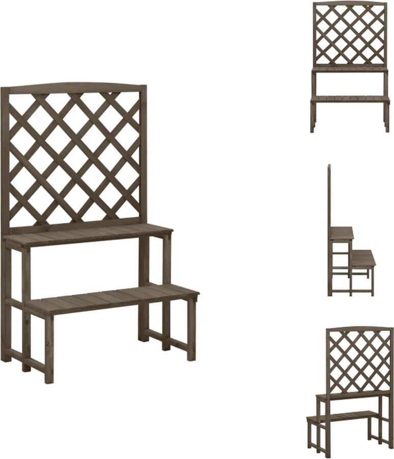 VidaXL Plantenstandaard Outdoor Massief Vurenhout Grijs 70 x 42 x 115 cm Montage vereist Plantenrek