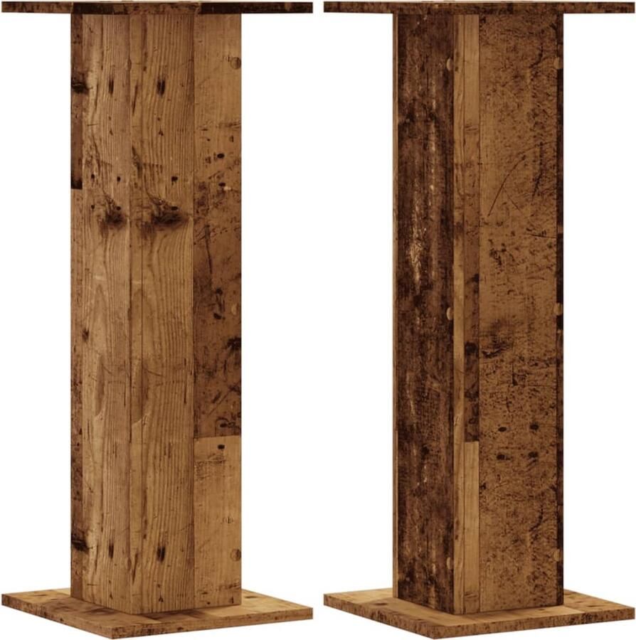VidaXL Plantenstandaards 2 st 30x30x80 cm bewerkt hout oud houtkleurig