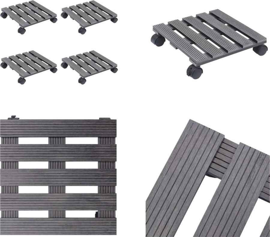 VidaXL Plantentrolleys 4 st 30x30x7-5 cm HKC grijs Plantentrolley Plantentrolleys Plantenroller Plantendrager