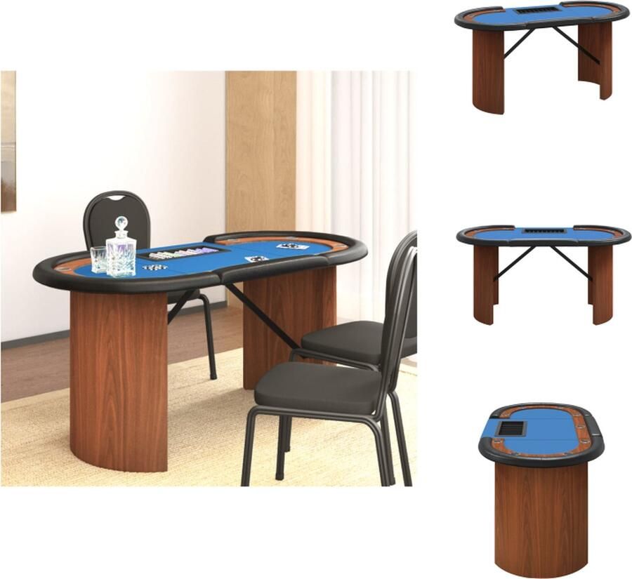 VidaXL Pokertafel Professioneel Zacht tafelblad Ingebouwde bekerhouder Comfortabele tafelrand Stevig frame Blauw 160 x 80 x 75 cm Geschikt voor 10 spelers Pokertafel
