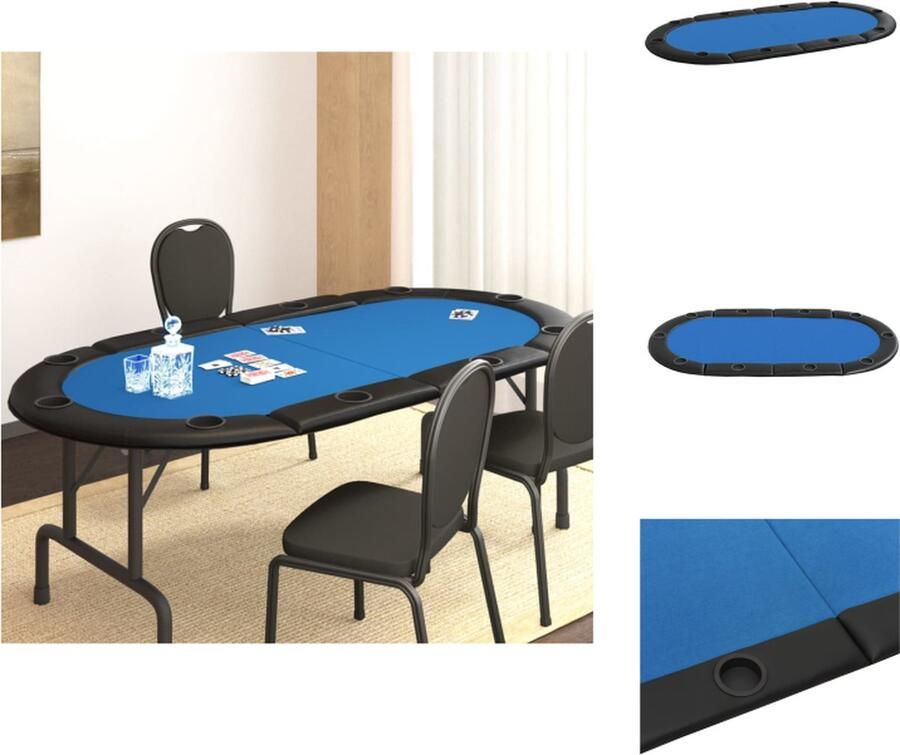 VidaXL Pokertafelblad Casino kwaliteit Inklapbaar Blauw 208x106 cm Pokertafel