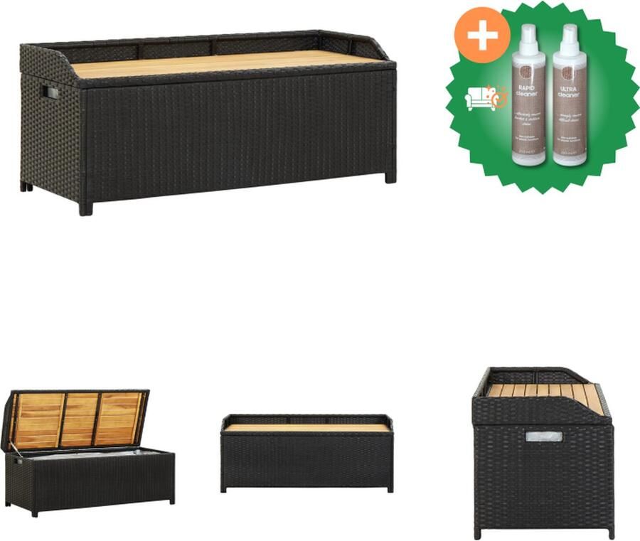 VidaXL Poly Rattan Opbergbank 120 x 50 x 50 cm Zwart Tuinbank Inclusief Onderhoudsset