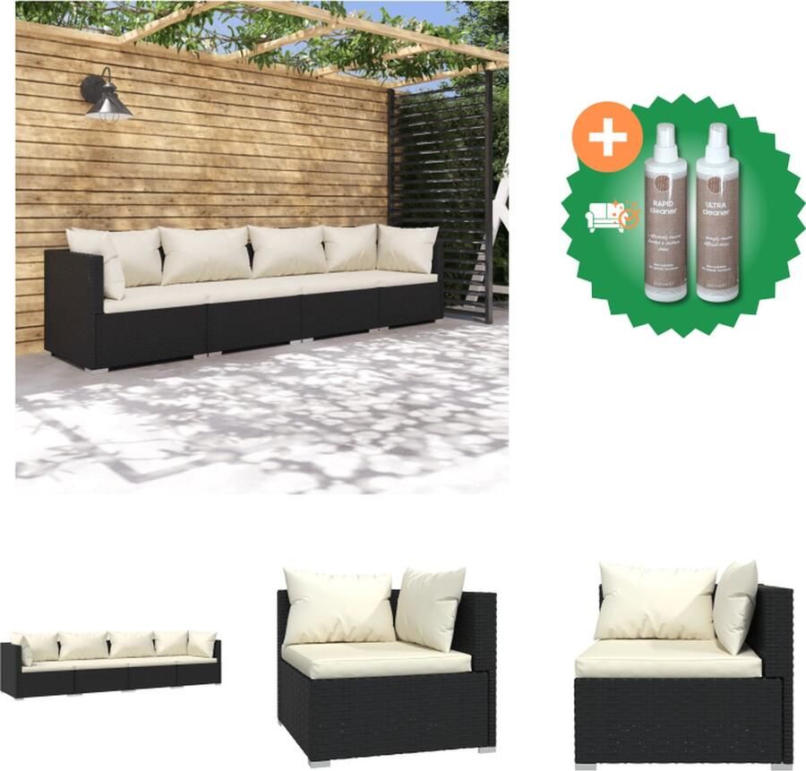 VidaXL Poly Rattan Tuinset Modulair Design Waterbestendig Stevig Frame Comfortabele Kussens Zwart Crème 70x70x60.5 cm Montage Vereist 2x Middenbank 2x Hoekbank 4x Zitkussen 6x Rugkussen Tuinset Inclusief Onderhoudsset